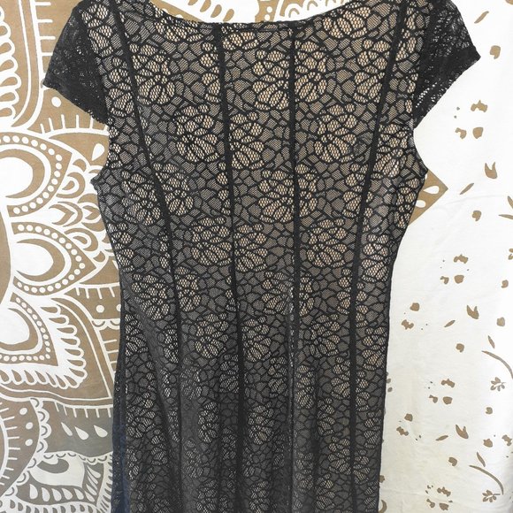 MADISON LEIGH DRESS CAP SLEEVE BLACK SHEATH LINED CROCHET LACE-WOMENS SIZE 14 - Picture 3 of 4